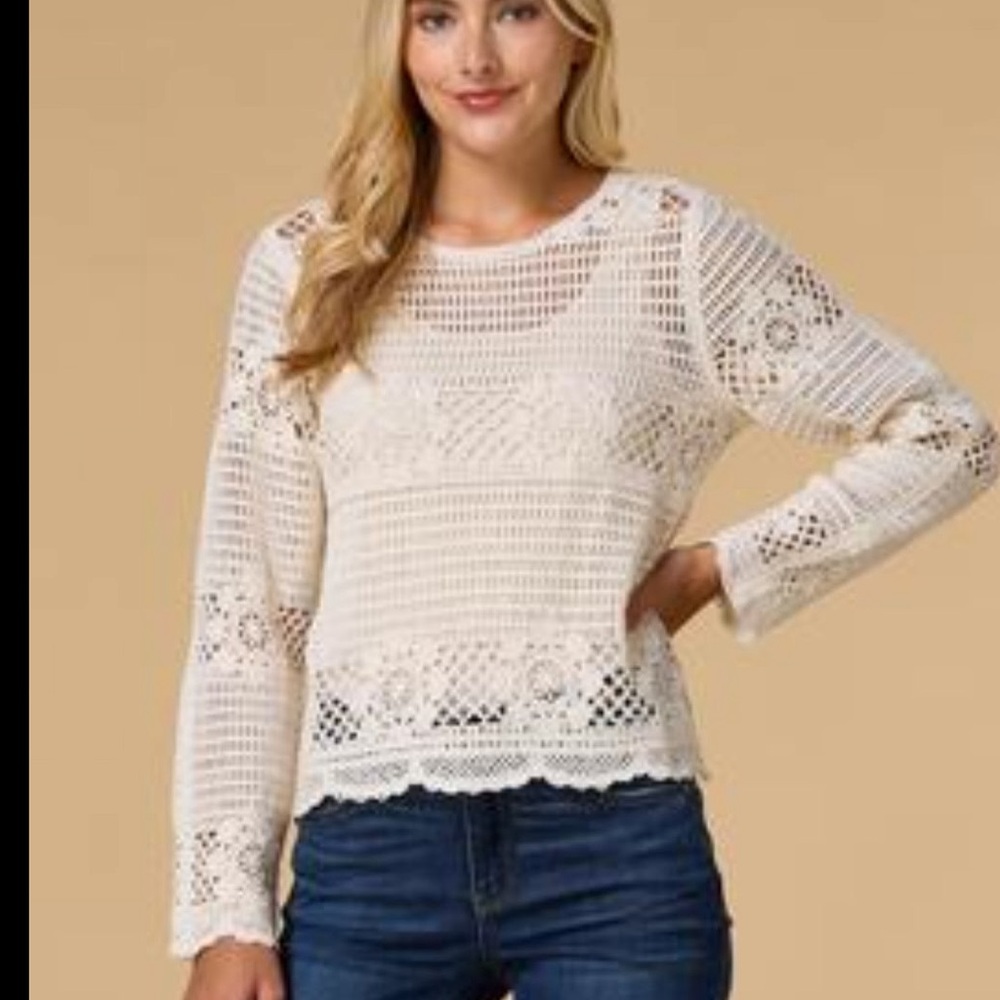 Dex Ivory Crochet Lace Top